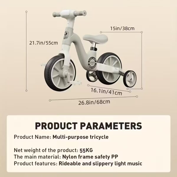 Multi-Functional Three-Purpose Kids' Balance Bike, Suitable for Boys and Girls with Trike/Bicycle Modes, Detachable Pedals Included - Birthday Gift Idea (Battery Not Included) - Image 6