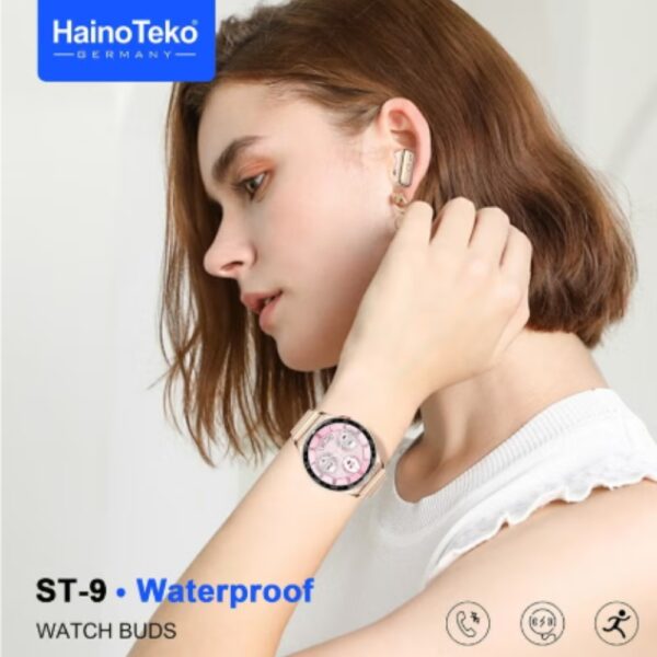 Haino Teko ST-9 Waterproof Smart Watch Buds With 3 Pair Straps and Charging Cable Designed - Image 5