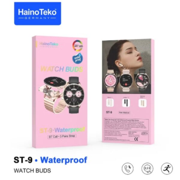 Haino Teko ST-9 Waterproof Smart Watch Buds With 3 Pair Straps and Charging Cable Designed - Image 3