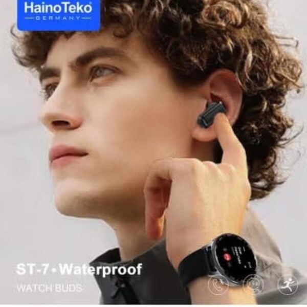 HainoTeko ST-7 Waterproof Smart Watch with Integrated Earbuds Large Screen AMOLED Display 3 Pair Straps - Image 2