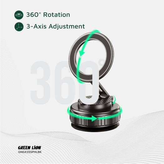 Green Lion GX-35 Suction Phone Holder with 360 Rotation, Upgraded Magnetic Force, Zinc Alloy Arm, Compatible with MagSafe Strong Suction, Foldable Design, 3-Axis Adjustment - Black - Image 2