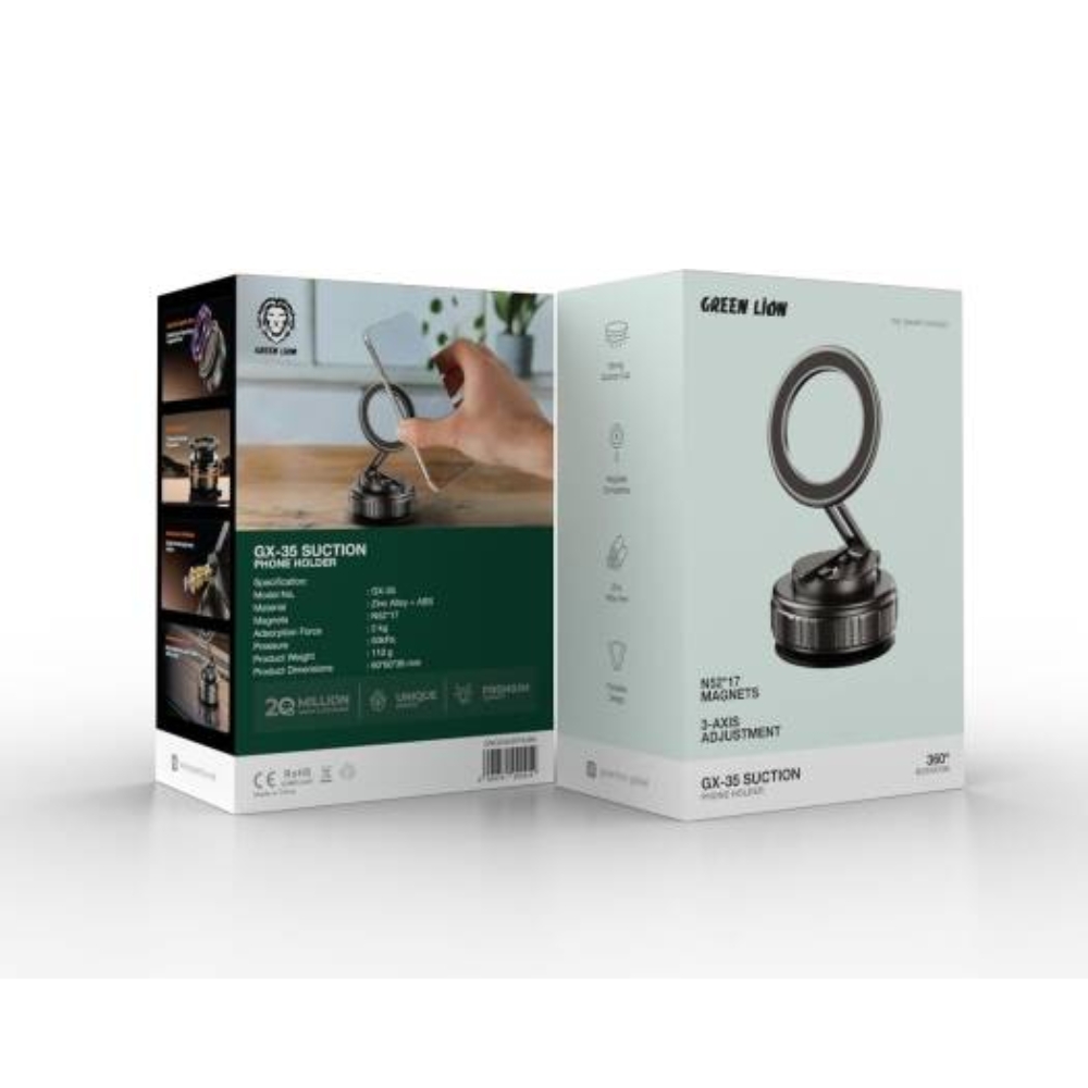 Green Lion GX-35 Suction Phone Holder with 360 Rotation, Upgraded Magnetic Force, Zinc Alloy Arm, Compatible with MagSafe Strong Suction, Foldable Design, 3-Axis Adjustment - Black - Image 5